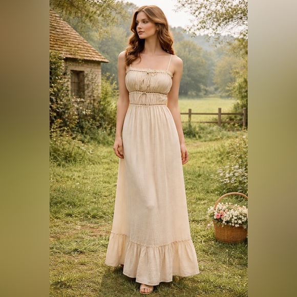 Sincerely Jules Dresses & Skirts - Cottagecore Sincerely Jules Cream Smocked Peasant Maxi Bohemian Tiered‎ Dress M